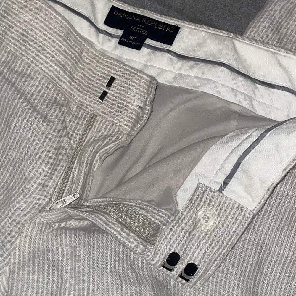Banana Republic Lined Linen Pant Cream w Tan Stripe Women’s Size 8 Petite - Picture 3 of 5